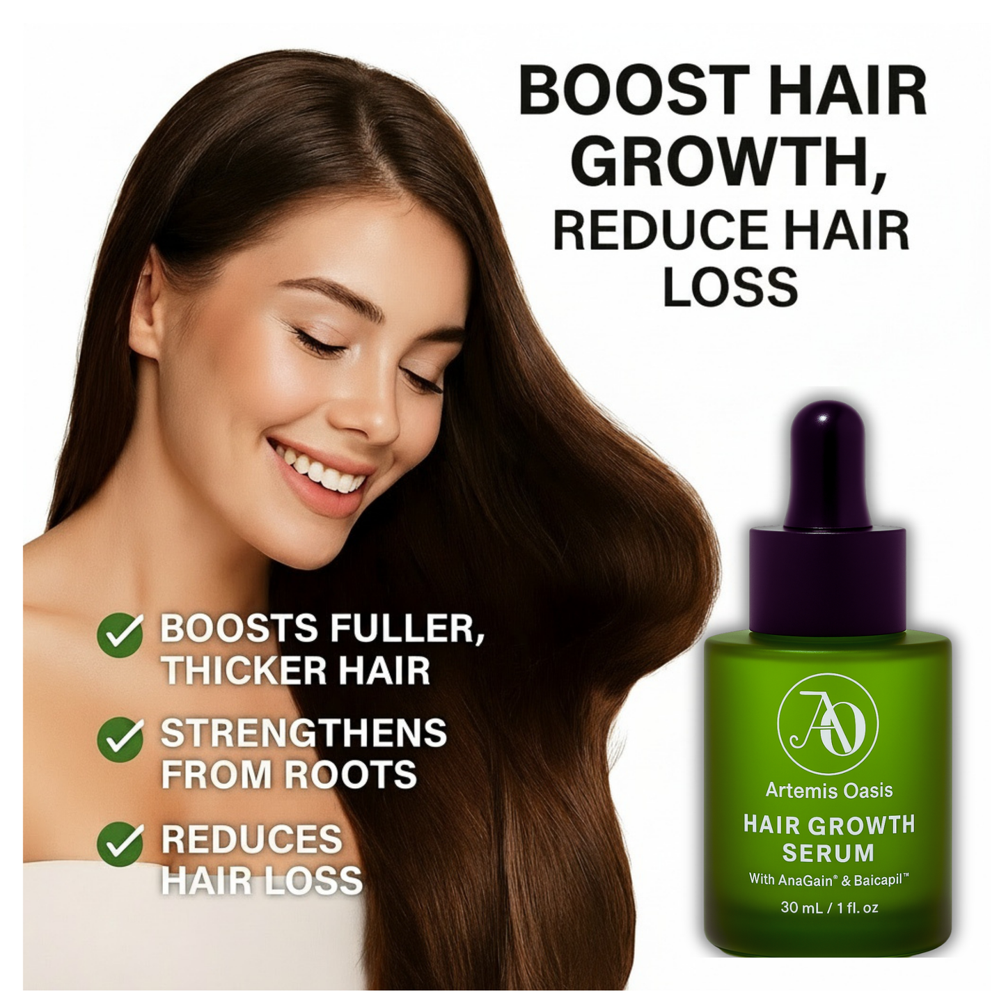 Hair Growth Serum with AnaGain™ & Baicapil™ – Strengthens, Nourishes & Reduces Hair Loss (30 mL)